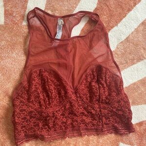 Free People Sheer Lace Crop Bralette - Rust Red M NWOT